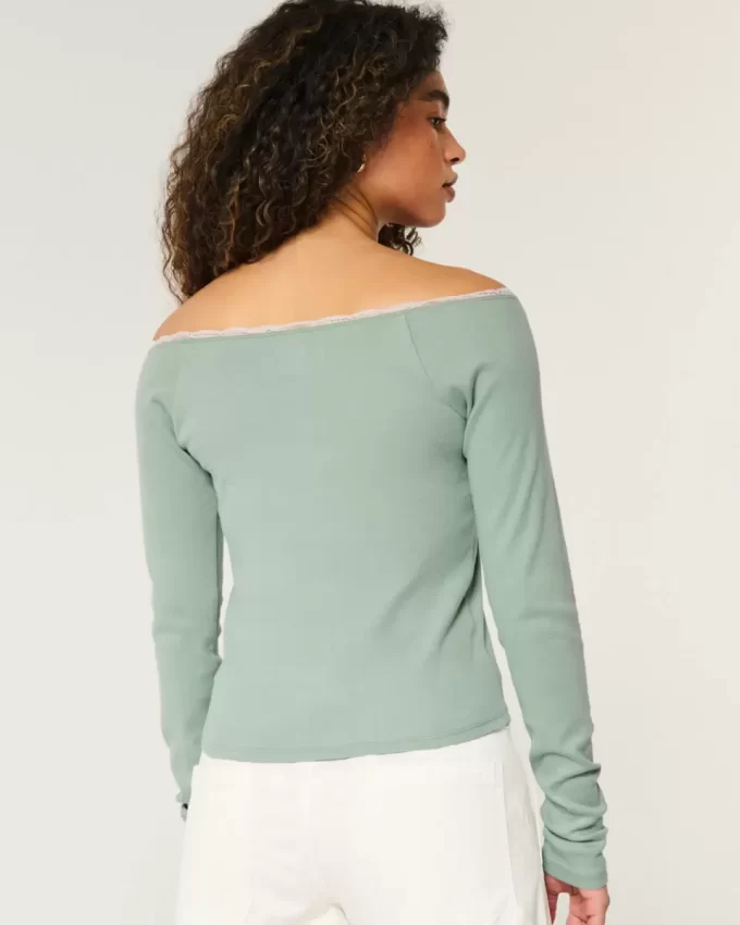 Lace Trim Off-the-Shoulder San Diego Graphic Tee Lace Trim Off-the-Shoulder San Diego Graphic Tee