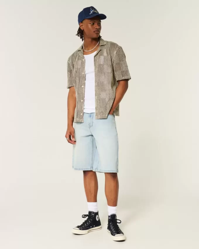 Light Wash Dice Graphic Super Baggy Denim Shorts
