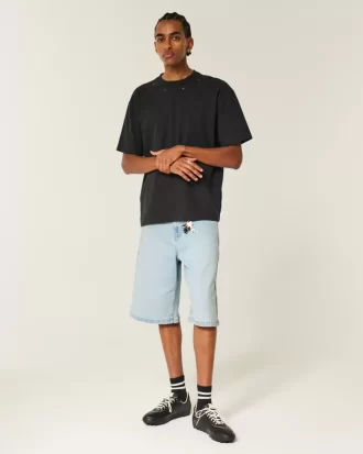 Light Wash Embellished Super Baggy Denim Shorts