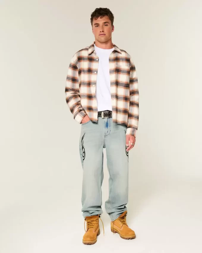 Light Wash Graphic Baggy Jeans