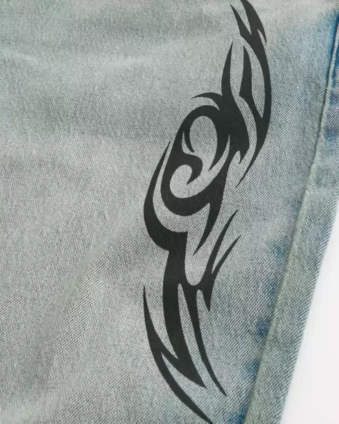 Light Wash Graphic Baggy Jeans
