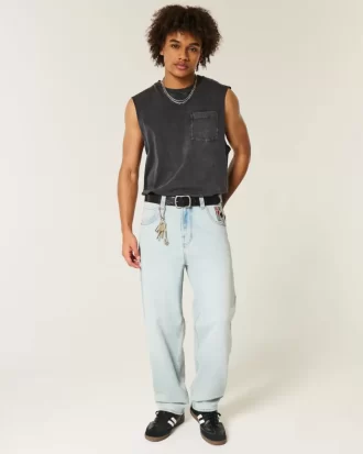 Light Wash Playing Card Graphic Skater Baggy Jeans