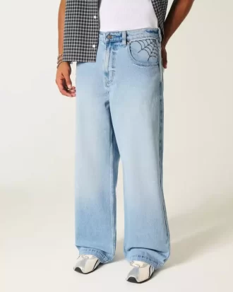 Light Wash Spider Graphic Super Baggy Jeans