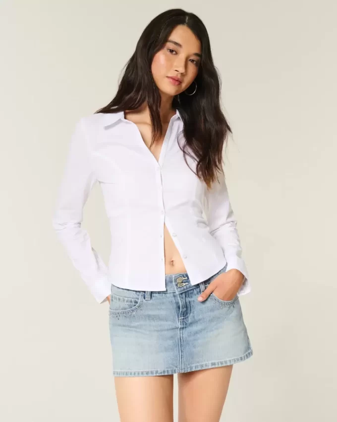 Light Wash Studded Denim Mini Skort