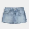 Light Wash Studded Denim Mini Skort