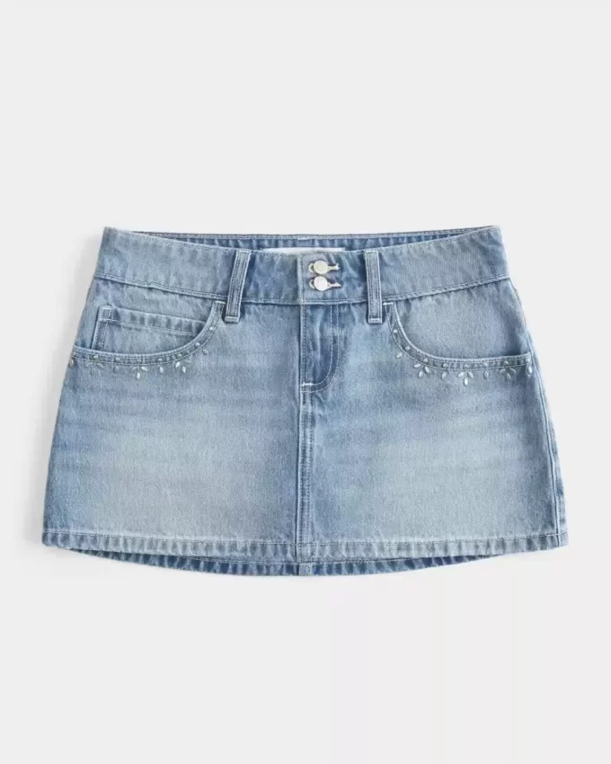 Light Wash Studded Denim Mini Skort