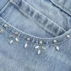 Light Wash Studded Denim Mini Skort