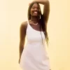 Linen-Blend Asymmetrical Mini Dress