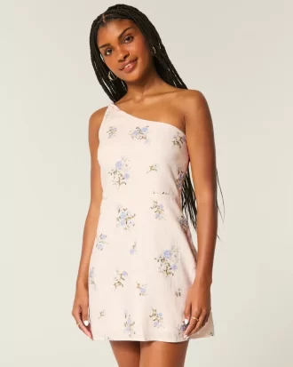 Linen-Blend Asymmetrical Mini Dress