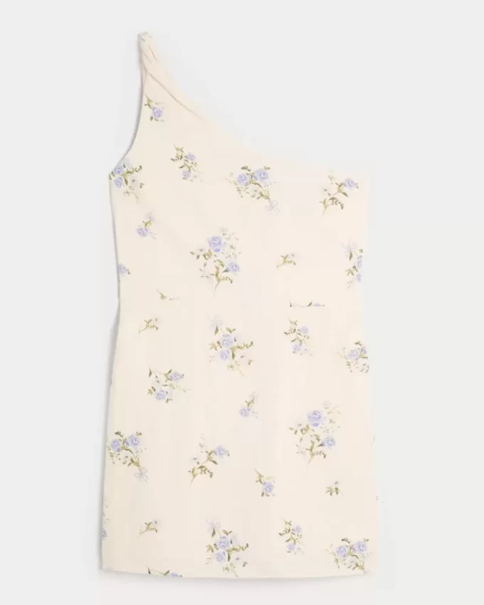 Linen-Blend Asymmetrical Mini Dress