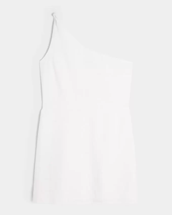 Linen-Blend Asymmetrical Mini Dress
