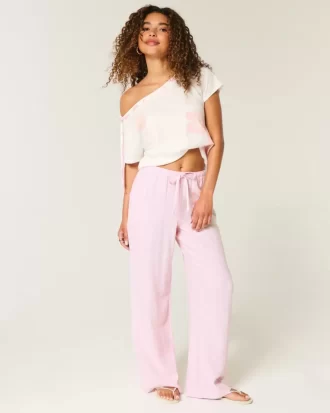 Linen-Blend Baggy Pull-On Pants