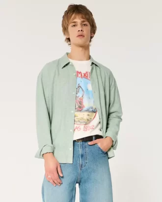 Linen-Blend Button-Through Shirt