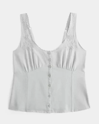 Linen Blend Button-Through Top