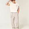 Linen-Blend Flex Waist Baggy Pants
