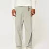 Linen-Blend Flex-Waist Baggy Pants