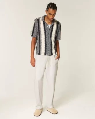 Linen-Blend Loose Pull-On Pants