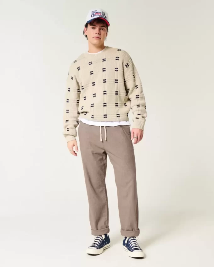 Linen-Blend Loose Pull-On Pants