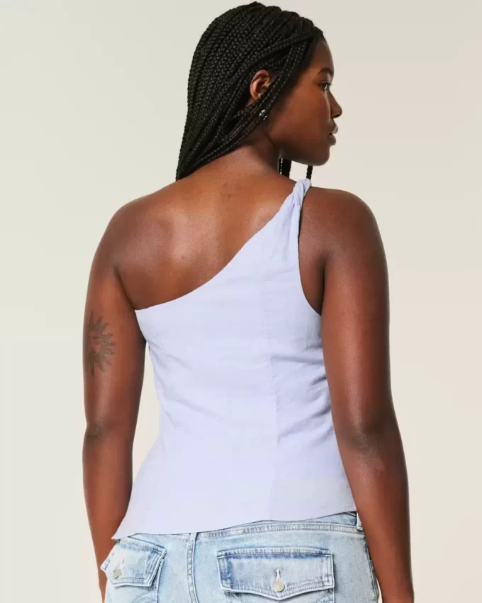 Linen-Blend One-Shoulder Top