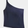 Linen-Blend One-Shoulder Top