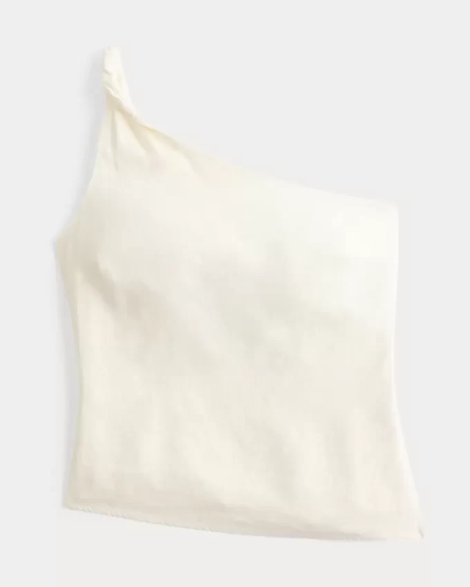 Linen-Blend One-Shoulder Top