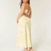 Linen-Blend Open Back Slip Midi Dress