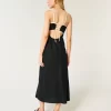 Linen-Blend Open-Back Slip Midi Dress