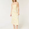 Linen-Blend Open Back Slip Midi Dress