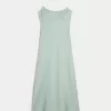 Linen-Blend Open-Back Slip Midi Dress