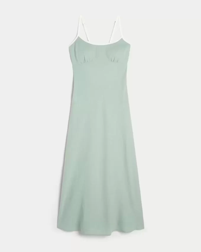 Linen-Blend Open-Back Slip Midi Dress