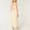Linen-Blend Open Back Slip Midi Dress
