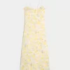 Linen-Blend Open Back Slip Midi Dress