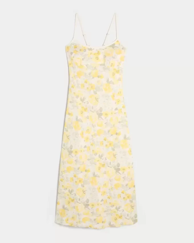 Linen-Blend Open Back Slip Midi Dress