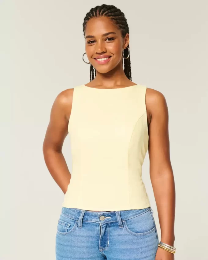 Linen-Blend Open-Back Top Linen-Blend Open-Back Top