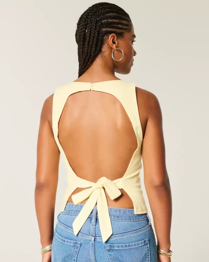 Linen-Blend Open-Back Top Linen-Blend Open-Back Top