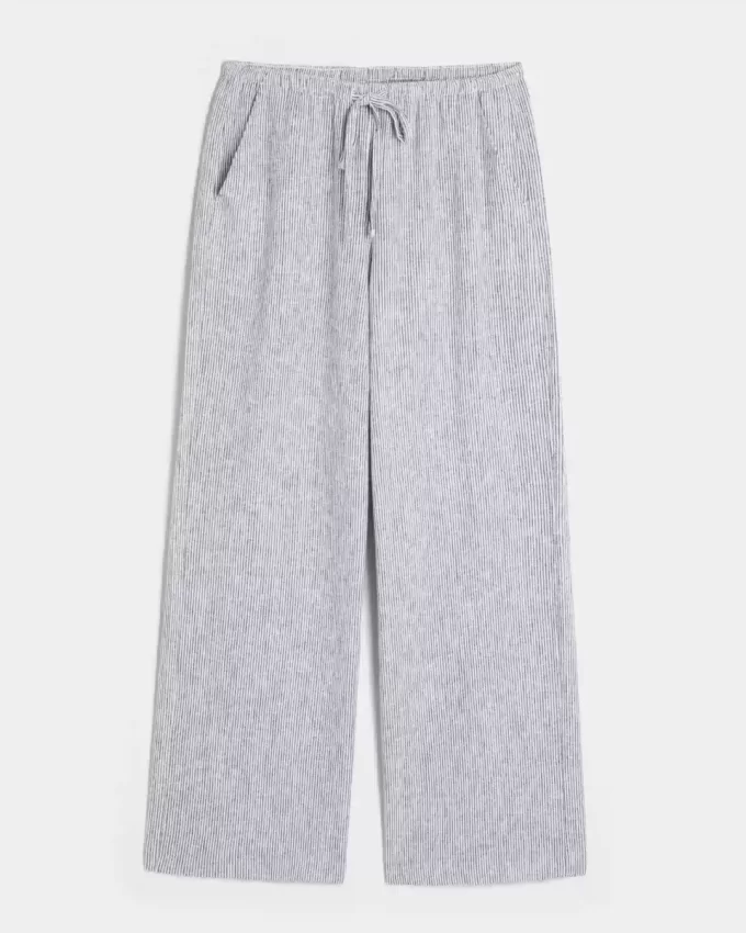 Linen-Blend Pull-On Baggy Pants