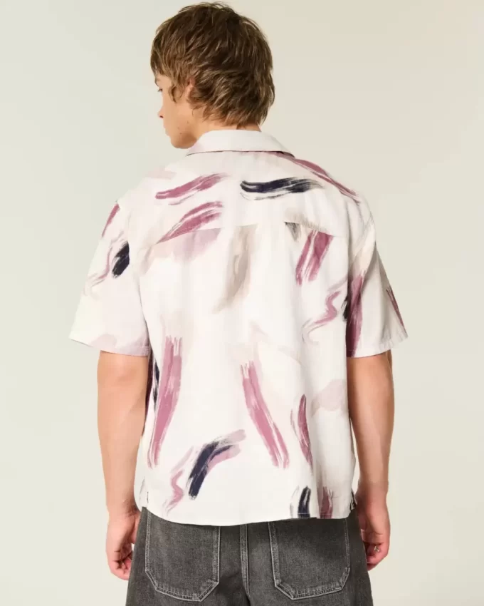 Linen-Blend Short-Sleeve Pattern Shirt