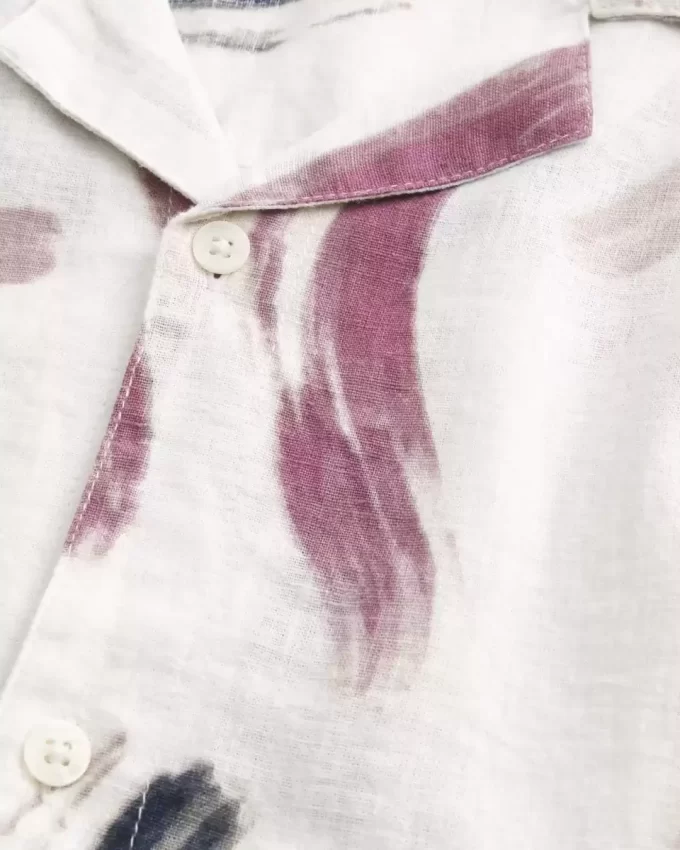 Linen-Blend Short-Sleeve Pattern Shirt