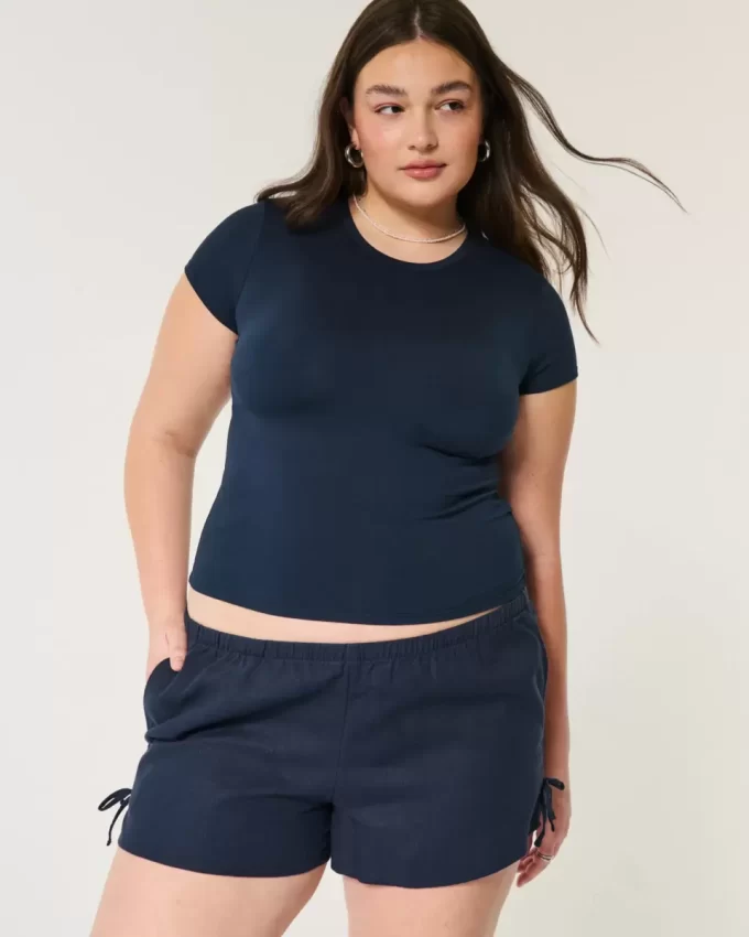 Linen-Blend Side Bow Soft Shorts