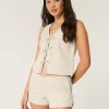 Linen-Blend Side Bow Soft Shorts