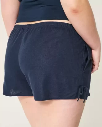 Linen-Blend Side Bow Soft Shorts
