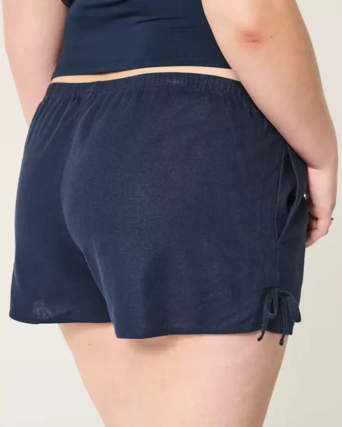 Linen-Blend Side Bow Soft Shorts