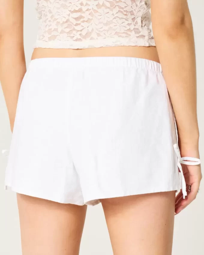 Linen-Blend Side Bow Soft Shorts