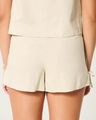 Linen-Blend Side Bow Soft Shorts