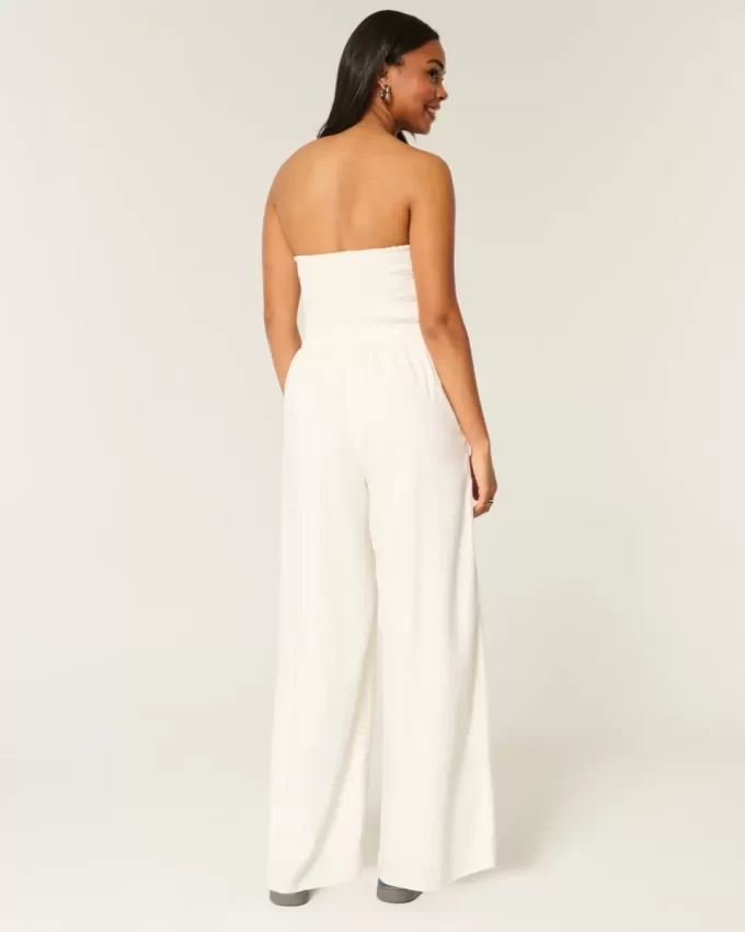 Linen-Blend Strapless Jumpsuit