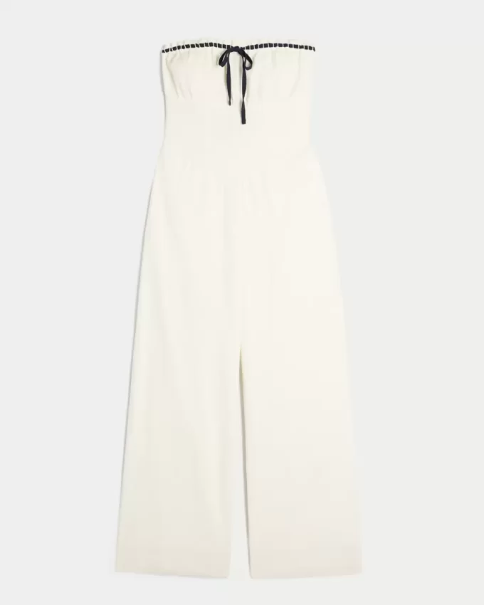 Linen-Blend Strapless Jumpsuit