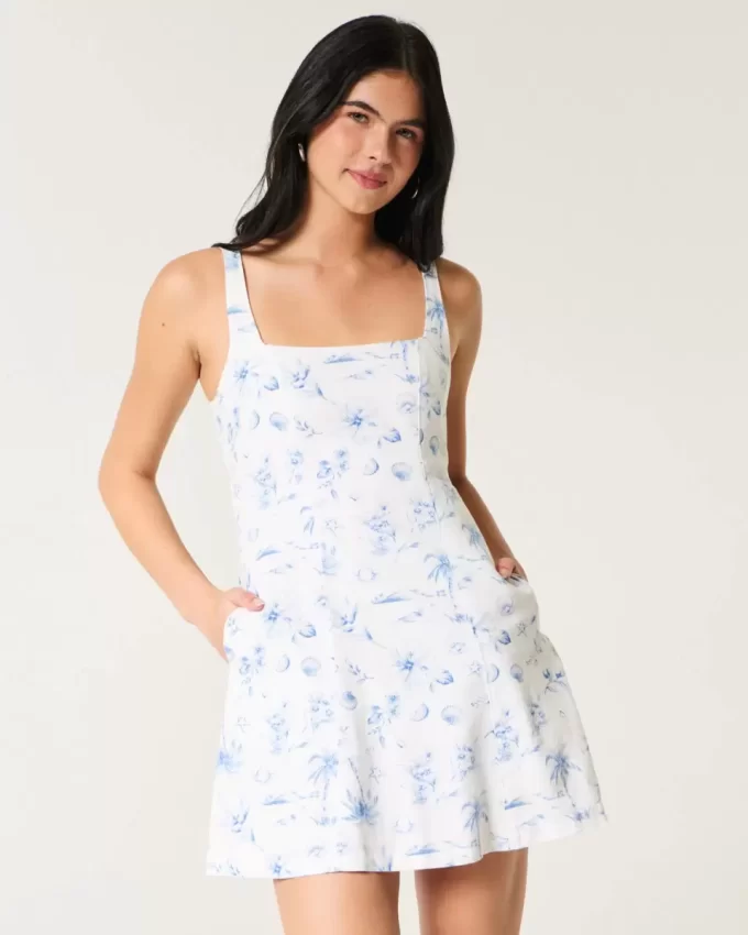 Linen-Blend Structured Mini Dress