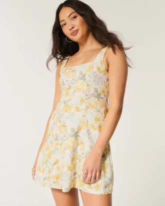 Linen-Blend Structured Mini Dress