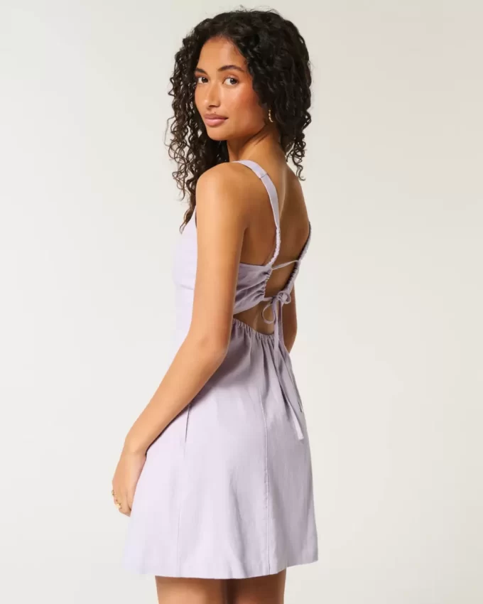 Linen-Blend Structured Mini Dress