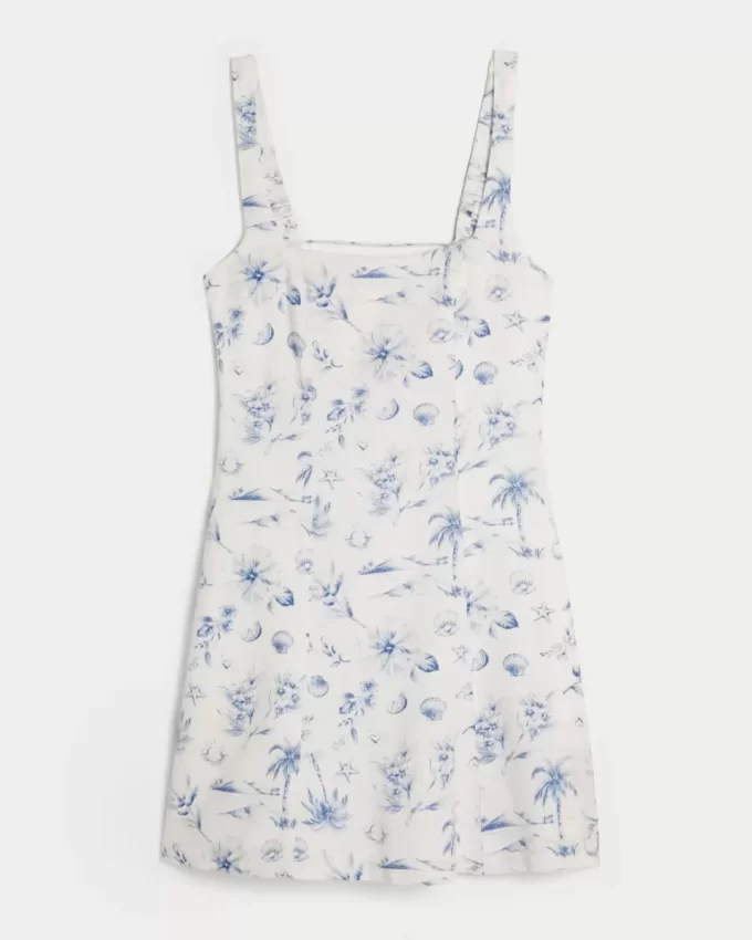 Linen-Blend Structured Mini Dress